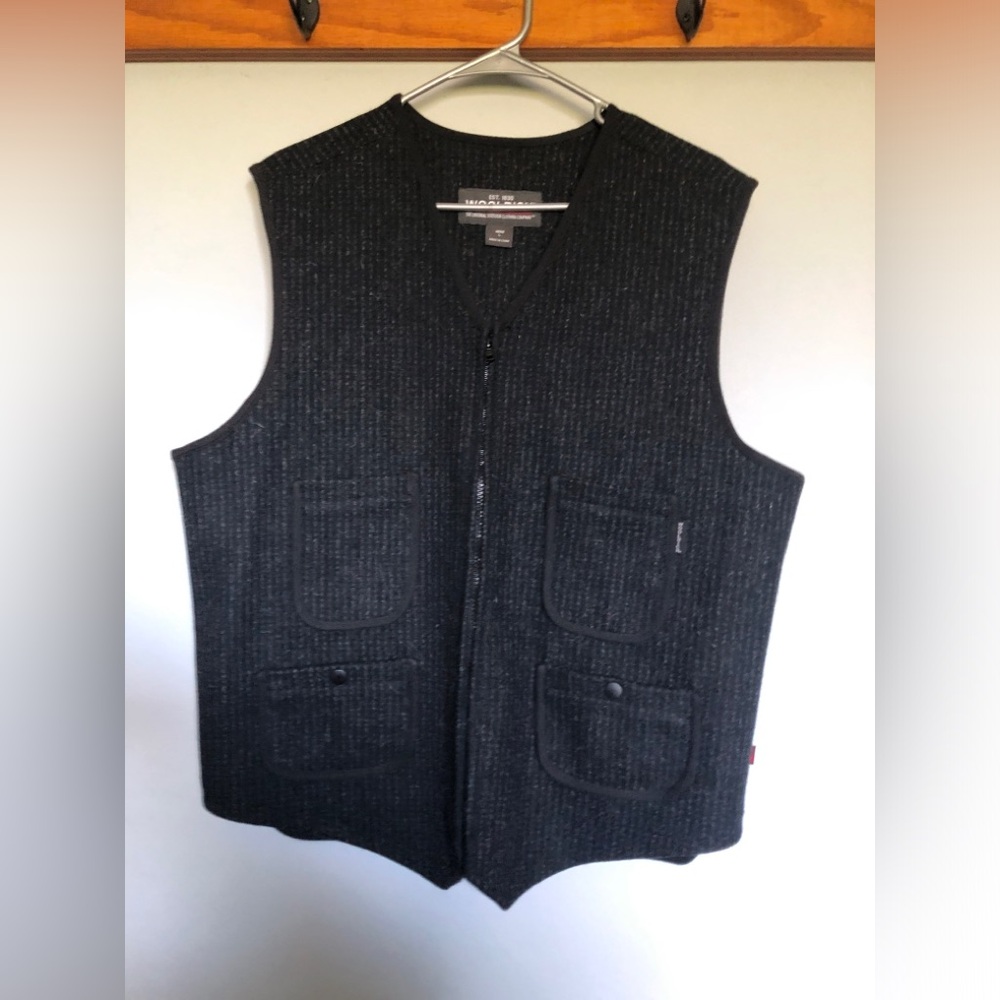 Woolrich Utility Vest Men Large Black Wool Hunting Sleeveless  Zipper NEW